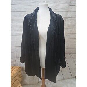 SKIES‎ ARE BLUE Curvy Women’s 3X Black Velvet 3/4 Ruched Sleeves Blazer Lined